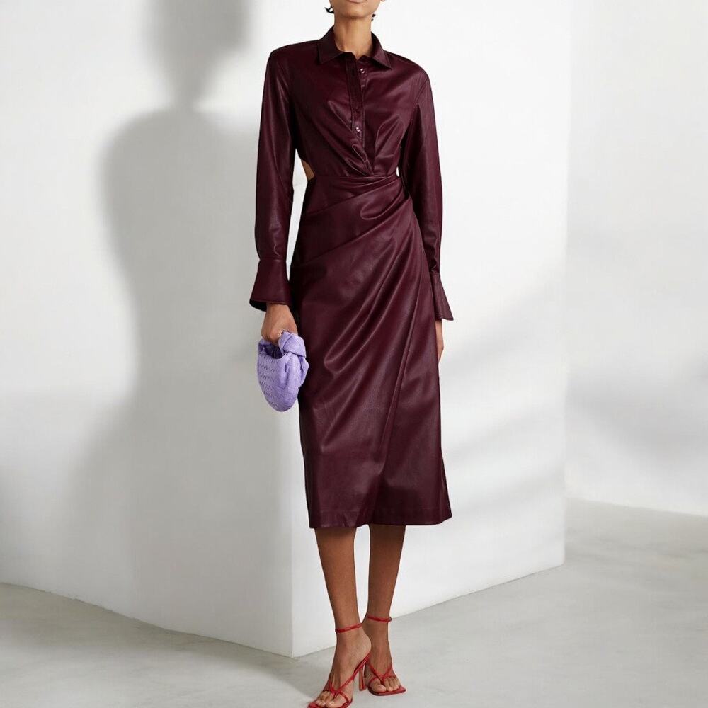 Jonathan Simkhai Burgundy Leather Midi Dress